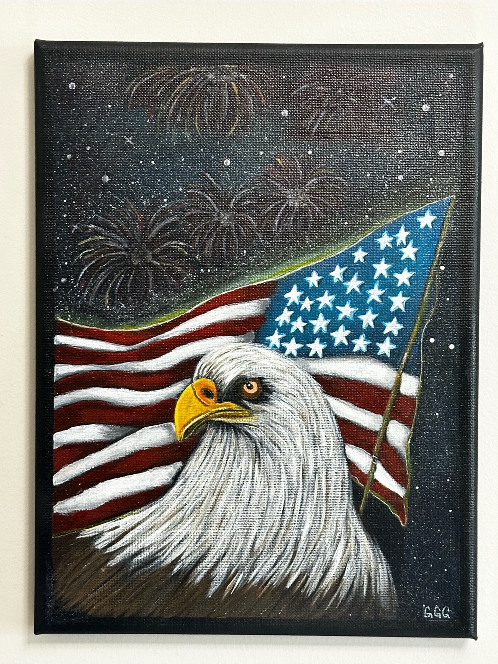 USA 250th Anniversary Eagle & Flag Painting Size 9”x12”
